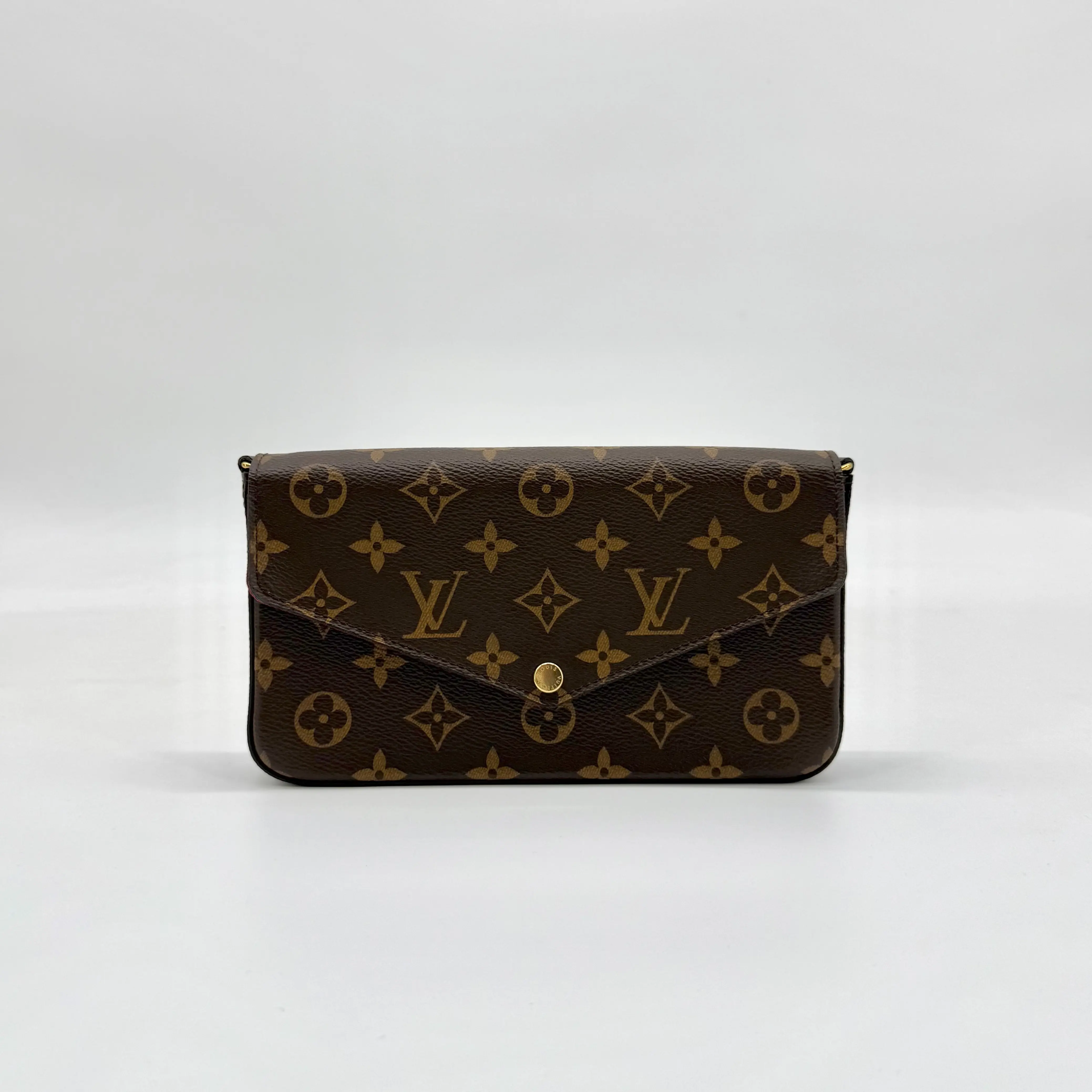 Pre-owned Louis Vuitton Monogram Shoulder Bags Shoulder Bag LV Pochette Felicie Compact Gold Snap Clutch Purse, Fuchsia Mini Bag