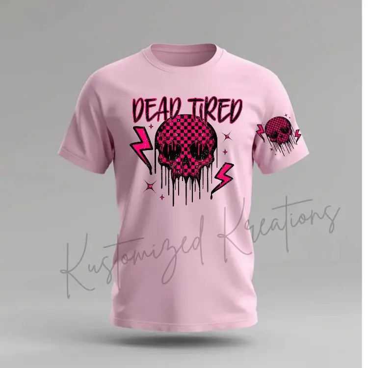 Dead Tired Skull • T-shirt Tee Shirt Comfortable Unisex Top Casual Sublimation Graphic Stylish Cute Skeleton Checkered