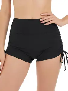 Women's 2.7" Inseam Shorts High Waisted Bathing Suit Bottoms Adjustable Side Drawstring Board Shorts