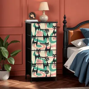 Atomic Cat Mid Century Modern Starburst Retro Kitsch 4-Drawer Dresser