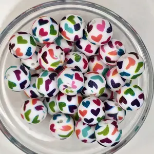 15mm Silicone Printed Beads - Assorted Colors and Styles - 5 pieces/pack