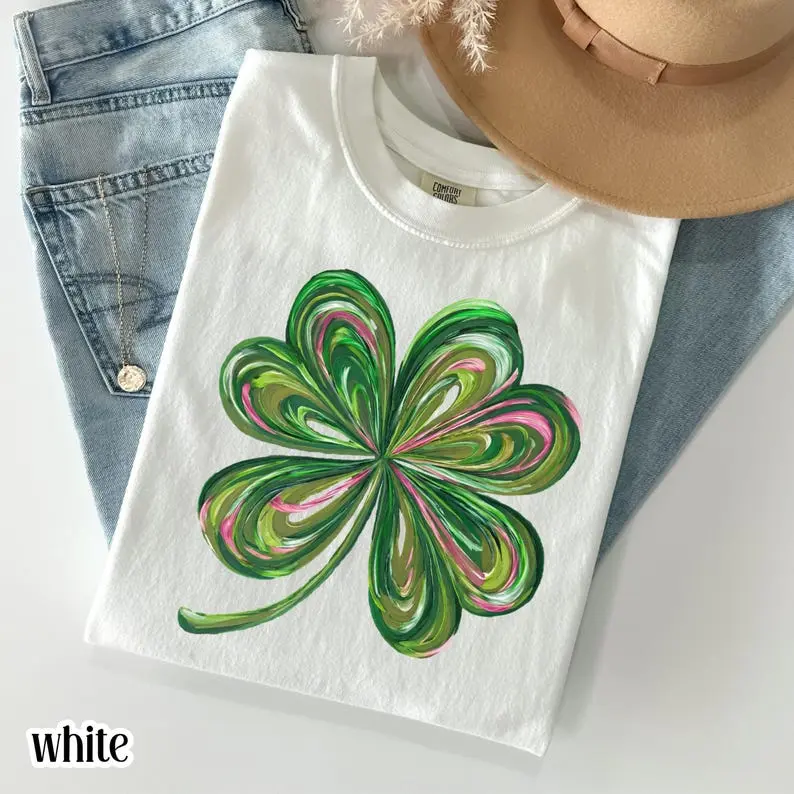 St Patricks Day T-Shirt, Lucky Shamrock Tshirt, Cute Saint Patrick's Party Tee Four Leaf Clover T-shirt Irish Retro Shenanigans