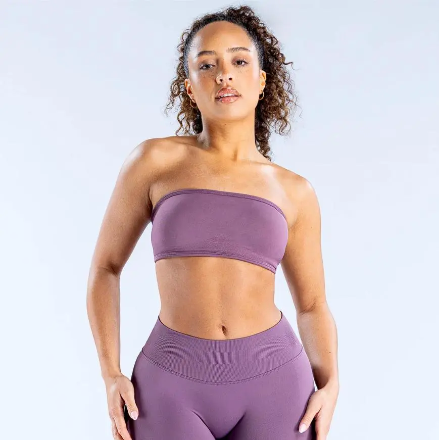Strapless Bandeau Sports Bra + High Waist Leggings Set | Seamless & Supportive