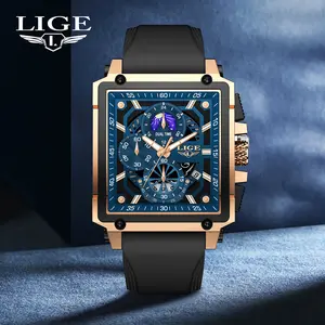 LIGE square large dial luminous niche quartz watch fashion watch sports fashion waterproof wear-resistant daily oval new retro men's gift reloj casual
