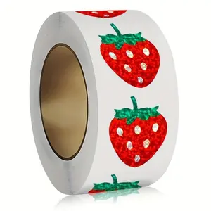 Laser Strawberry Shape Stickers, Waterproof Decorative Labels, Gift Box Stickers, Stationery Scrapbook Stickers, 1 Roll