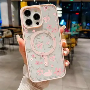 Pink Small Flower Graffiti Design , Available in Multiple Colors, Macaron Style with Magnetic Suction Function. Suitable for Iphone 16 Pro, 15 Plus, 14 Pro Max 13 12 11 Magnetic phone cases, And Also Supports Apple Wireless Charging.