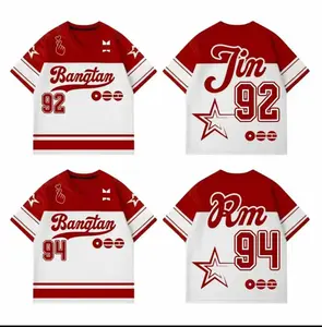 Custom Name & Number Football Jersey – Red White Sport Concert Shirt, Bangtan-Inspired Fan Outfit