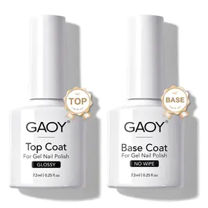 GAOY Gel Top Coat and Base Coat Set, 2 Pcs 7.3ml Glassy Top Coat and No Wipe Foundation Combination for UV Light Cure Gel Nail Polish Manicure