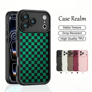 Retro 90s Green Checker Phone Case for iPhone 17 16 15 14 13 12 Series, Made of Genuine Liquid Silicone, Full-Body Protection for Smartphones, Silky-Soft Touch Cellphone Case, Inner Anti-Scratch Microfiber Lining, Multi-Color available