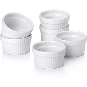 Set of 6 Mini Porcelain Ramekins, Vidalenta Dipping Sauce Cups, Tiny Dip Bowls & Souffle Dishes, Microwave & Oven Safe, Ceramic Bowl