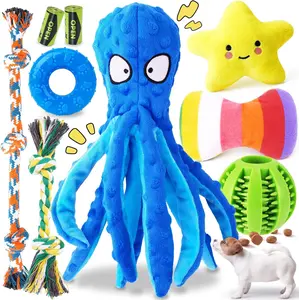 9-Pack Interactive Puppy Dog Toys for Small Dogs No-Stuffing Squeaky Octopus-Shaped Toy, Cute Plush & Engaging Chew Toys for Puppy Teething to Keep Them Busy