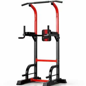 AD-189-5 Power Tower Dip Station Pull Up Bar 6 Levels Height Adjustable Multi Function Dip Bar for Home Gym Fitness Use 330lbs Capacity Heavy Duty Home Gym Fitness Equipment