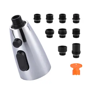 WOWOW Kitchen Faucet Head Replacement Chrome, 3 Function Pull Out Spray Nozzle with 9 Adapters for Kitchen Sink Faucet