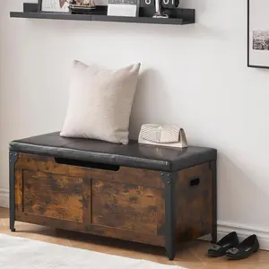 Gaomon Wooden Lift-Top Storage Chest - Iron Base, Large Size, 39.4" Entryway Shoes Bench with Cushion, Metal Frame, 2 Hinges, Side Handles, Large Storage Organizer for Bedroom, Living Room