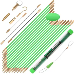 FTIHTRY 45FT Fiberglass Running Electrical Wire Cable Glow Rods Wire Pulling, Fish Rods Electrical Kit with 8 Different Attachments and Fish Tape Wire Puller Kit