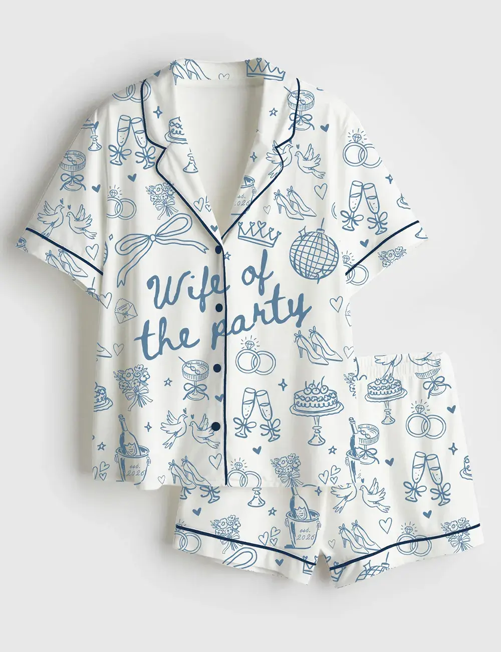 Wife Of The Party Bachelorette Wedding Party Short And Long Sleeve Pajama Set, Sleepwear for Women