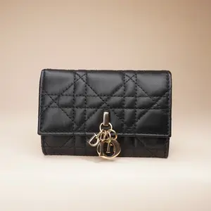 Pre-owned Dior Leather Small Leather Goods Black Lambskin Cannage My Veronia Wallet