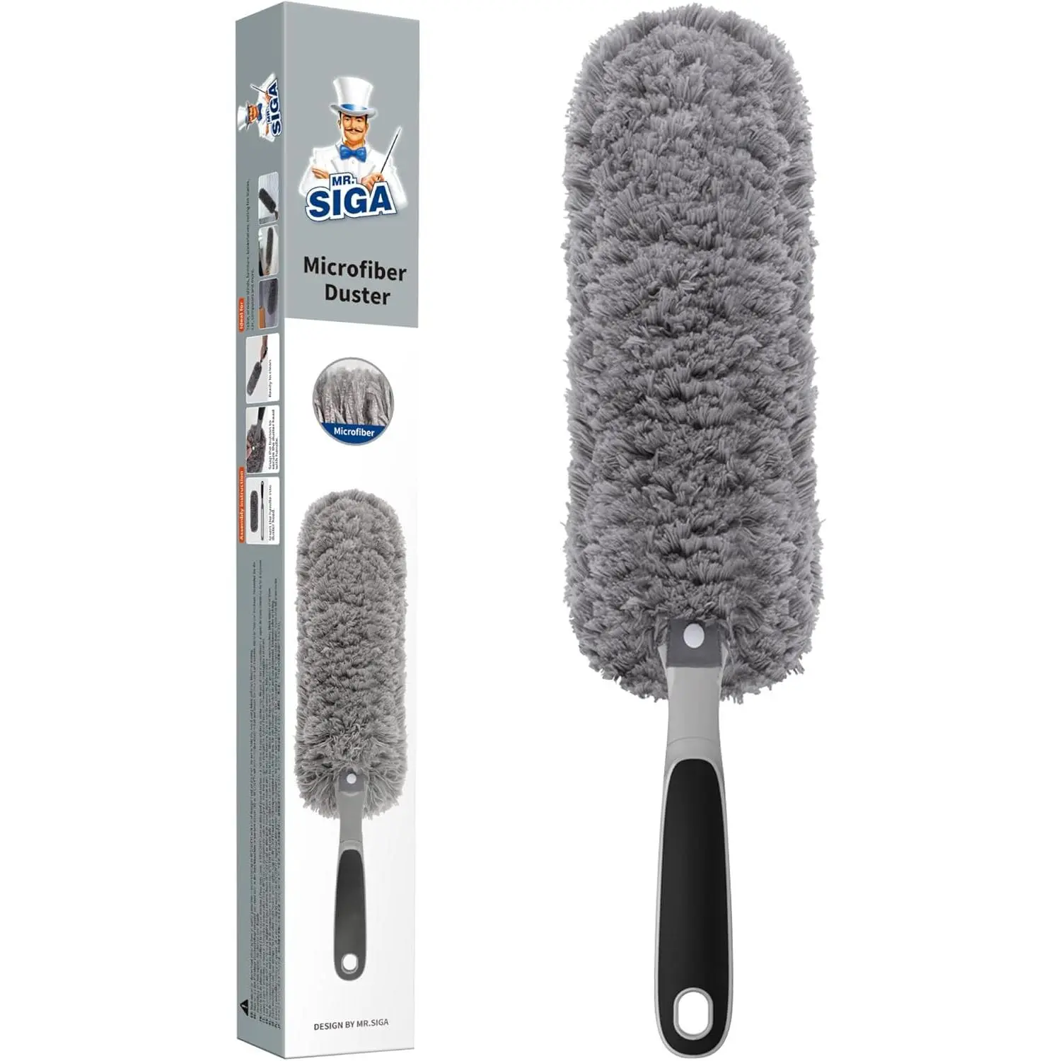 MR.SIGA Lint Free Microfiber Duster, Washable Duster for Household Cleaning | Microfibre Hand Duster, Machine Washable Feather Duster, Dusters for Cleaning, Non Slip Handle, Replaceable Head Window