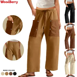 Woodberry Women's High-Waisted Cotton Bottoms - Lady's Plain Casual Fashion Loose Wide-Leg Sweatpants with Striped Contrast Pockets, Drawstring Barrel Trousers, Spring Lounge & Streetwear Joggers summerwins