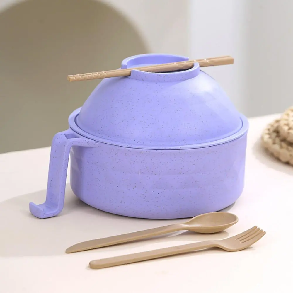 Outdoor Picnic Heat Resistant Wheat Straw Cooker, Double Handle Stackable Noodle Bowl for Family Trips(Top bowl-Purple）