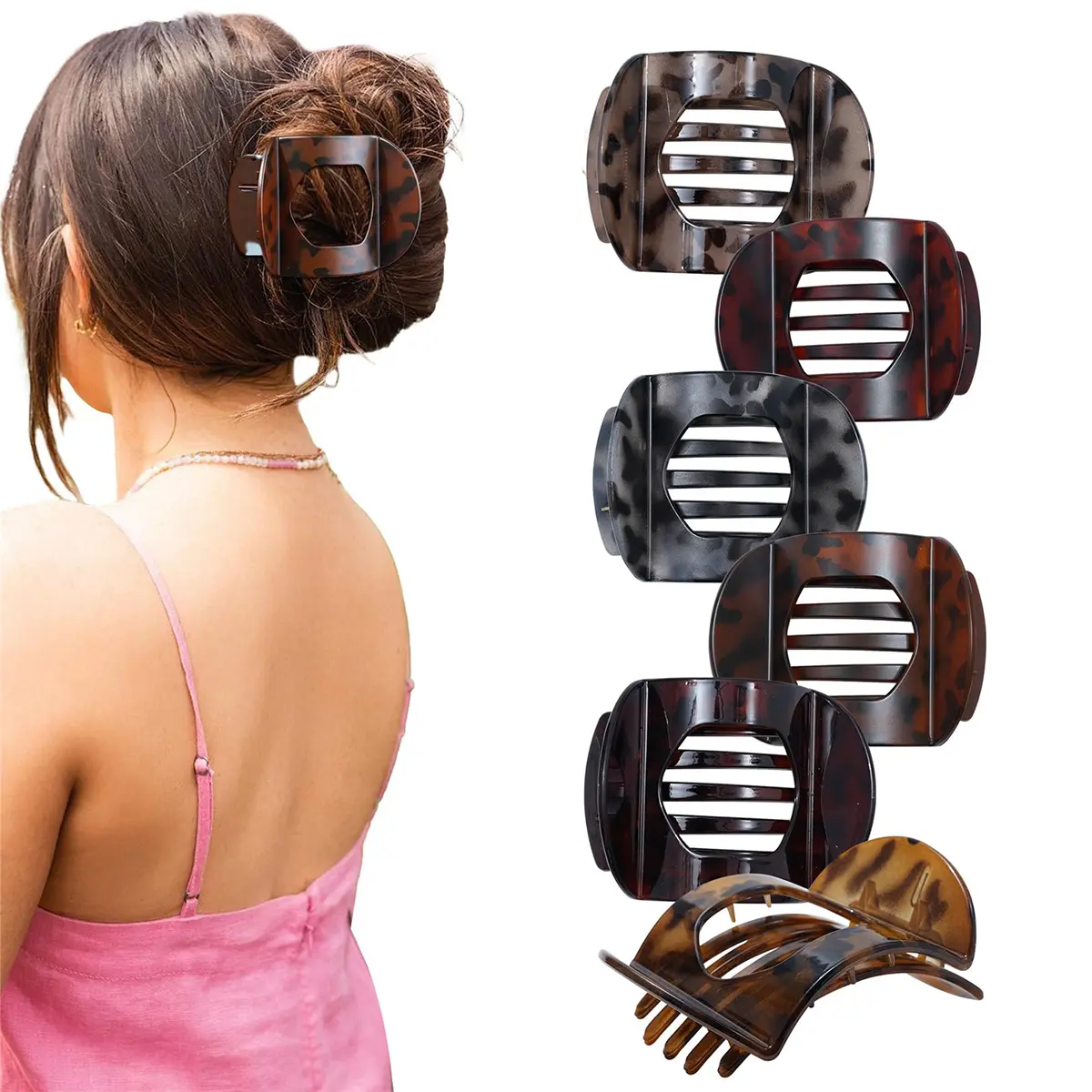 6-Piece Suit Flat Hair Clips for Women Girls Fashion Non-slip Flat Hair Claw Clips Medium Flat Claw Clips for Thick Hair Strong Hold Grip Hair Barrettes Accessories