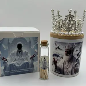Obatala Candle with Silver Crown and Glass Vial for Spiritual Practices and Decor
