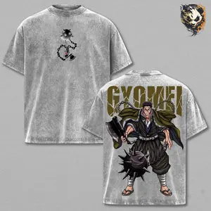 Gyomei Himejima Demon Slayer Washed Anime Tee – Kimetsu no Yaiba Manga Shirt, Stone Hashira Warrior Graphic T-Shirt, Heavyweight Oversized Streetwear, Gift for Anime Fans