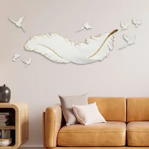 CNCEST Bird and Feather Luxury Wall Decor Resin Wall-Mounted Decoration for Home Bedroom or Office Easy to Install Gift for Holiday or Housewarming Hanging Ornaments
