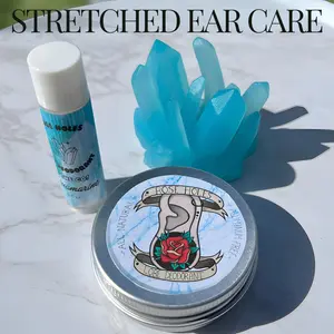 Aquamarine Stretched Ear Care Box | Stretched Ear Deodorant | Tunnels Plugs Body Jewelry Care| Stretched Ear Balm and Soap For Gauges