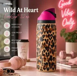 [NEW 2026] Owala FreeSip Stainless Steel Water Bottle Wild At Heart Edition, Insulated Reusable Tumbler with Built In Straw, Travel Drinkware for Daily Hydration, Gym Office School and Outdoor Activities
