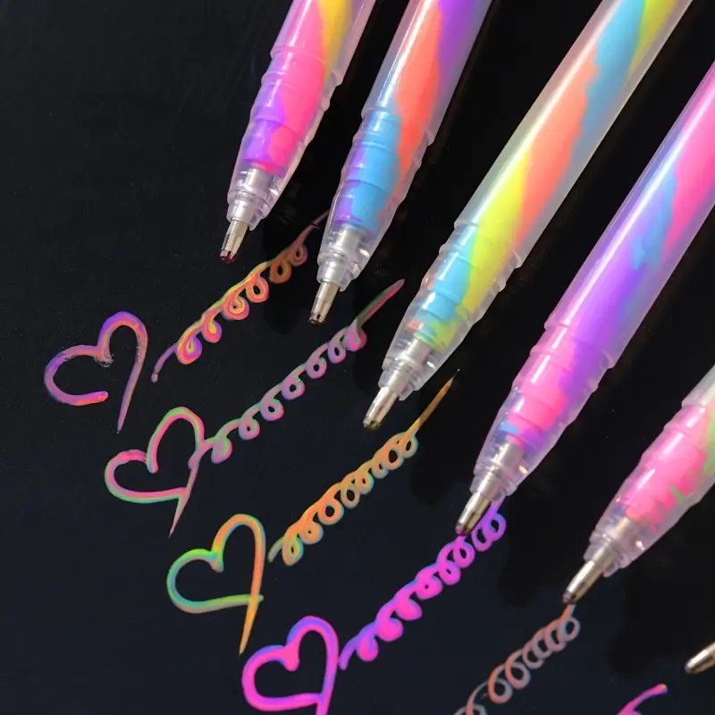 6/18pcs Dreamy Spiral Gel Pens, Iridescent Rainbow Gradient Pens, Cute Aesthetic Writing Supplies for Notes, Planners & Bullet Journal (Smooth Ink & Glitter)