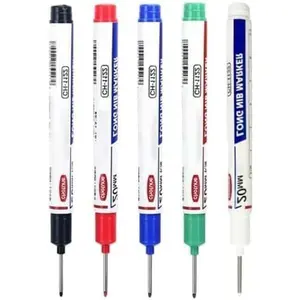 5 count Multicolor Long  Deep Hole Marker Pens, Permanent Markers, For Woodworking Markers and Highlighters Writing and Correction Supplies