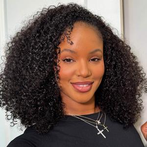 [3 In 1 Half Wig] OQ HAIR Invisible Hairline Kinky Curly Half Wig Easy Wear Go Glueless Human Hair Wig With Drawstring Beginner Friendly Seamless Flip Over Endless Styles #SummerVibes