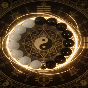 Negative Energy Cleansing Bracelet Positive Aura Luck Amplifier with Yin Yang Symbol and Black White Beads