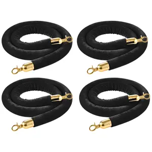 VEVOR 4 Pcs Black Velvet Stanchion Ropes, Summervibes,Summervibes, 5 ft Crowd Control Stanchion Black Velvet Ropes with Gold Hooks, Post Queue Barrier Carpet Rope for Carpet Events Movie Theaters Grand Openings Hotels Party