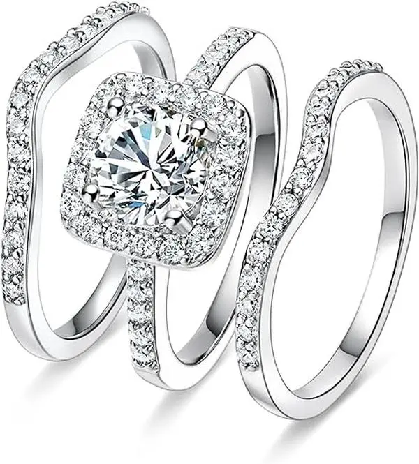 Round Cut Classic Three in 1 Suit Halo Marriage Engagement Promise Eternity Ring for Women
