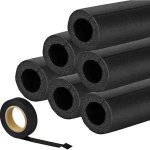 5 Pack Pipe Insulating Foam 1 inch by 6 ft Pipe Covers with PVC Tape Pre Slit High Density Pipe Wrap Foam Tubing - Soft and Bendable - Prevent Pipe from Freezing in Winter