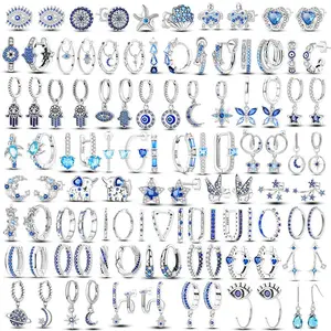 Devil's Eyes Earrings 925 Sterling Silver Original Blue Zircon Stone Lucky Eyes Farama of Hand Hoop Earrings For Women Jewelry