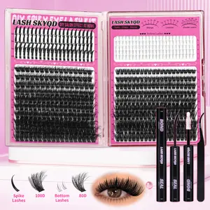 LASH SKYQD 512pcs 4 Styles D Curl False Eyelash Cluster Kit, Bottom/Spike/100D/80D Volume Lash Extensions Kit With Lash Bond and Seal Tweezers, Perfect for Beginners & Proficient, DIY at Home Easily, Easy Apply for Makeup Daily