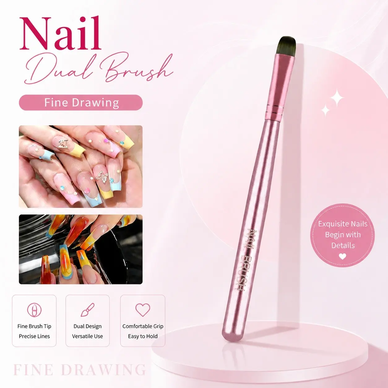 1pc Nail Art Brush, Premium Nail Brush, New French Half Moon Tip Pen, French Brush for Nails, Gel Nail Brush, Clean Up Brush, Essential Nail Care Tool