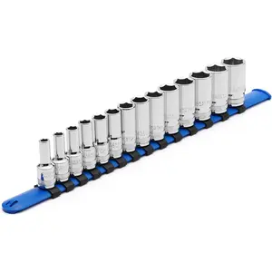 14 count 3/8" Drive 6 Pt. Mid-Length Socket Set, Metric, 6, 7, 8, 9, 10, 11, 12, 13, 14, 15, 16, 17, 18, 19 mm, Mirror Chrome Finish