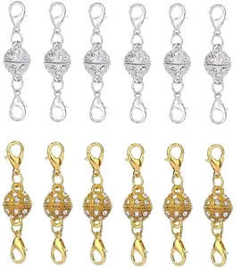 12-Pack Stainless Steel Magnetic Necklace Clasps with Strong Magnets – Gold & Silver Plated Extenders, Ideal for Gifting