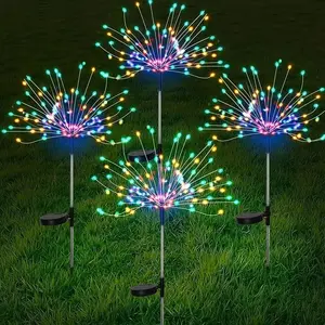 4-Piece Outdoor Solar Firework Lights, 480 LED Christmas Decorations, Ip65 Waterproof, 8 Lighting Modes, Garden Party Halloween DIY