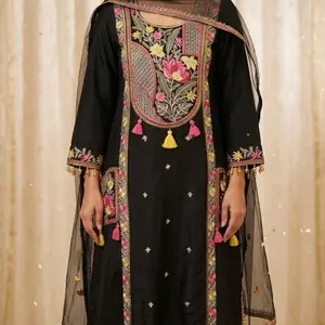 3piece Suit with Floral Embroidery and Tassels for Skin Repair