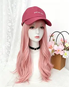 Baseball Cap Wig Long Curly Wave Hair Extensions with Hat Heat Resistant Synthetic Fiber Hair Pieces Adjustable Hat Wig for Women