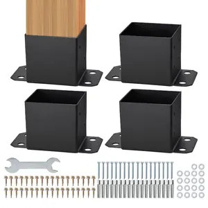 VEVOR 6x6 Post Base 4 Pcs, Inner Size 5.6x5.6 Post Base Brackets, Heavy Duty Powder-Coated Post Anchor Matte Black Wood Post Brackets for Pavilion Deck Railing Support Deck Base Plate