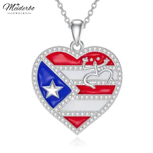 MEIDERBO Puerto Rico Necklace S925 Sterling Silver Coqui Frog Flag Pendant Puerto Rico Jewelry Gifts for Women Puerto Ricans