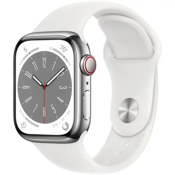 Stainless Steel Silver + White Sport Band