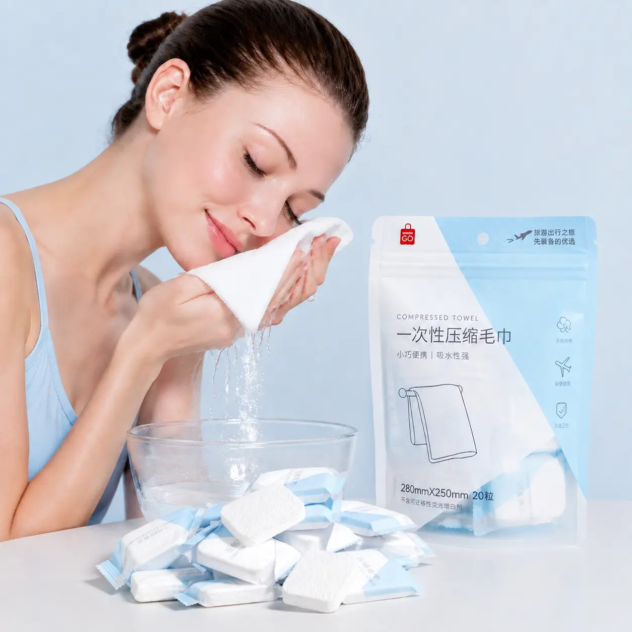 MINISO Compressed Towel Tablets - Disposable, Soft, Thick Portable Hand Towels for Travel, Camping, 1 Pack (11.02in x 9.84in) | Travel Essentials, Back to School Bathroom Home Supplies
