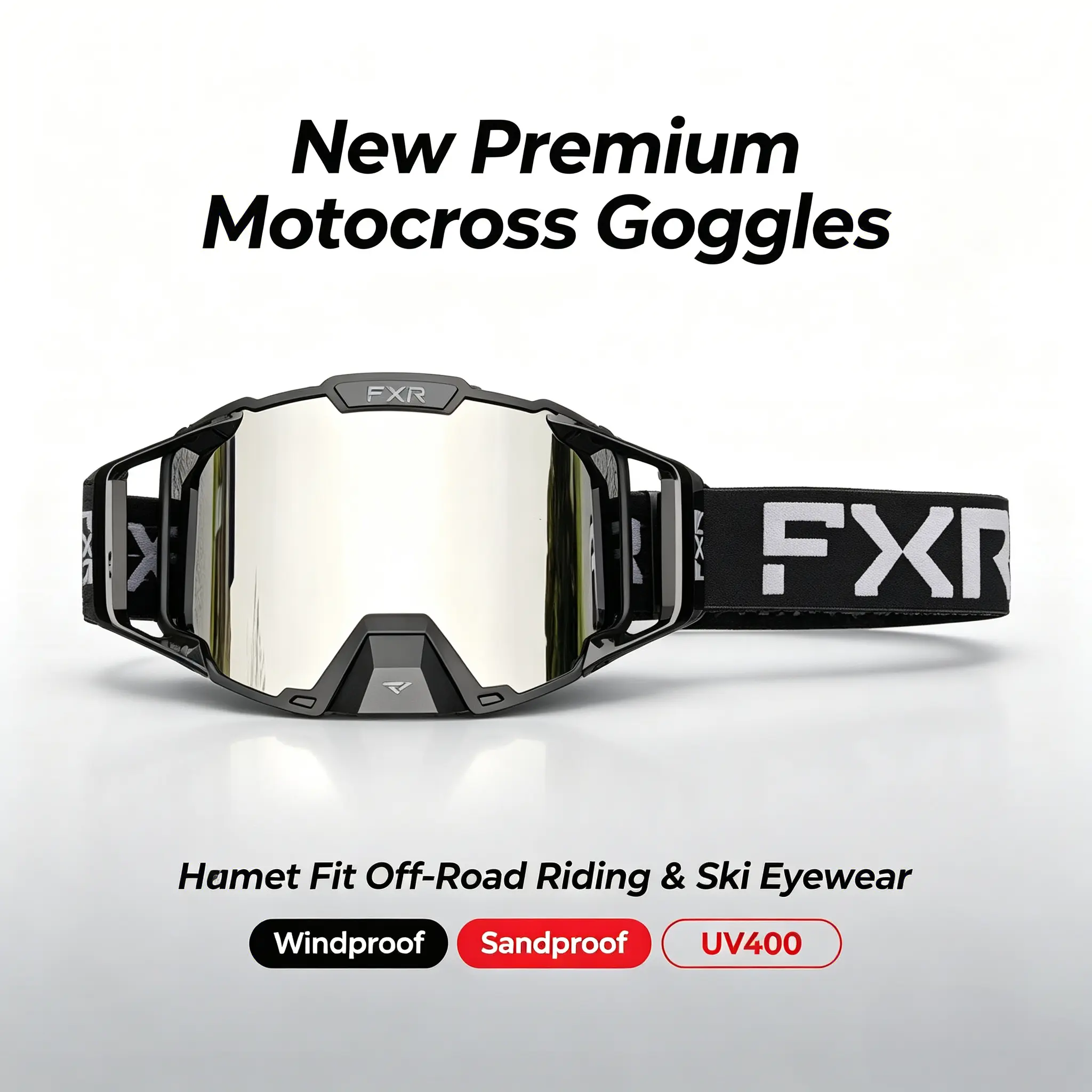 Helmet Compatible FXR Racing Goggles UV400 Mirrored Lens Windproof Sandproof Dirt Bike Motocross Ski Snowboard Snowmobile Riding Protective Eyewear
